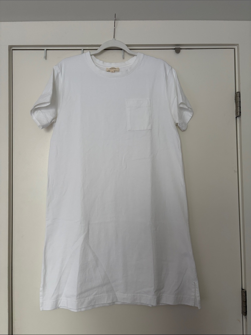 White Short Sleeve Mini Dress with Chest Pocket- Sz M